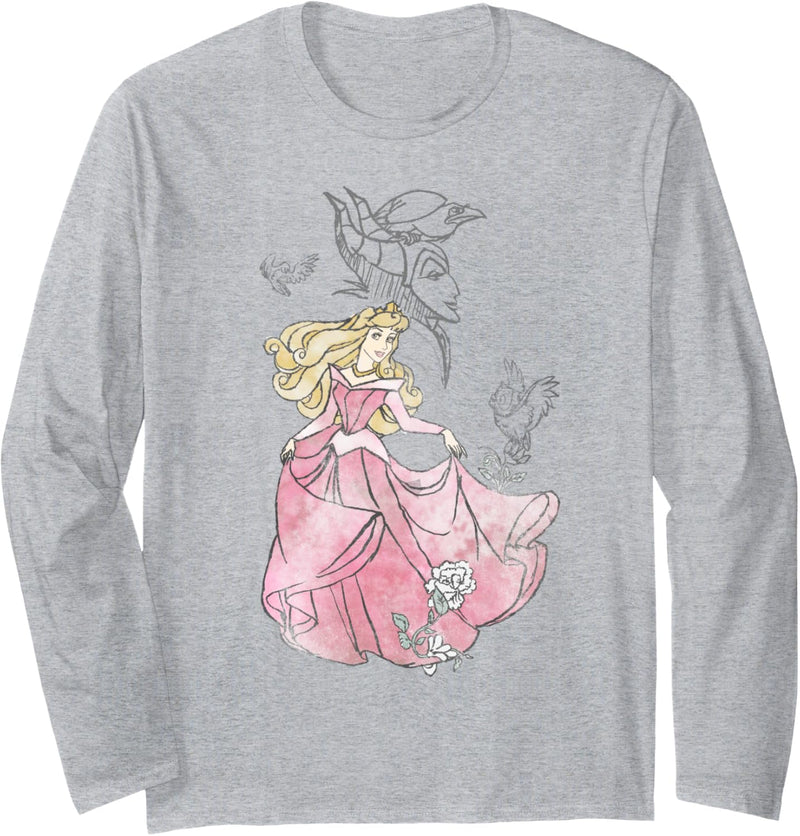 Disney Sleeping Beauty Aurora Maleficent Watercolor Sketch Langarmshirt