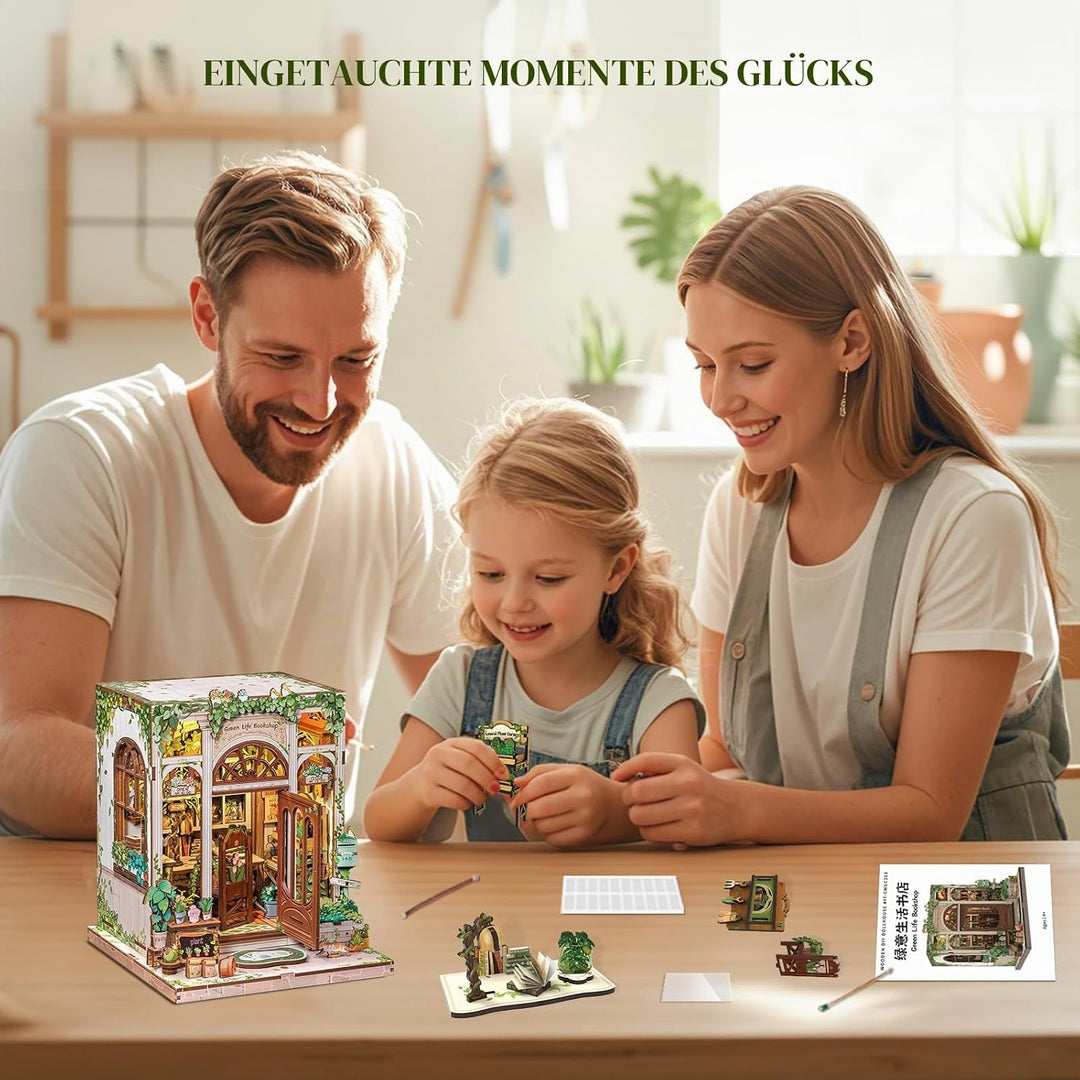 Fsolis DIY Book Nook Kit - 3D Holz Häuser Bausatz mit LED-Beleuchtung, Personalisierte Regal - für E