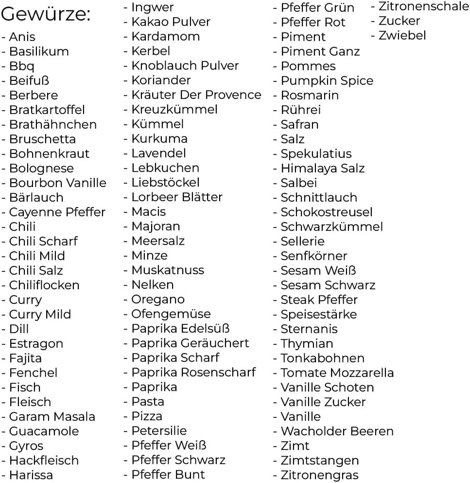 24x Gewürzgläser mit Bambusdeckel inkl. 240x Etiketten, 30x Streueinsätze, 1x Edelstahl Trichter, 1x