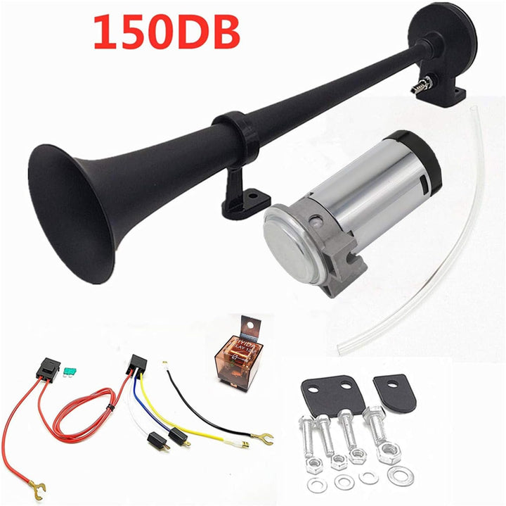 YIYIDA Autohupe Car Horn150DB Auto Elektrische Hupe 450mm Lufthupe Chrom-Zink Schwarz Einzel-Trompet
