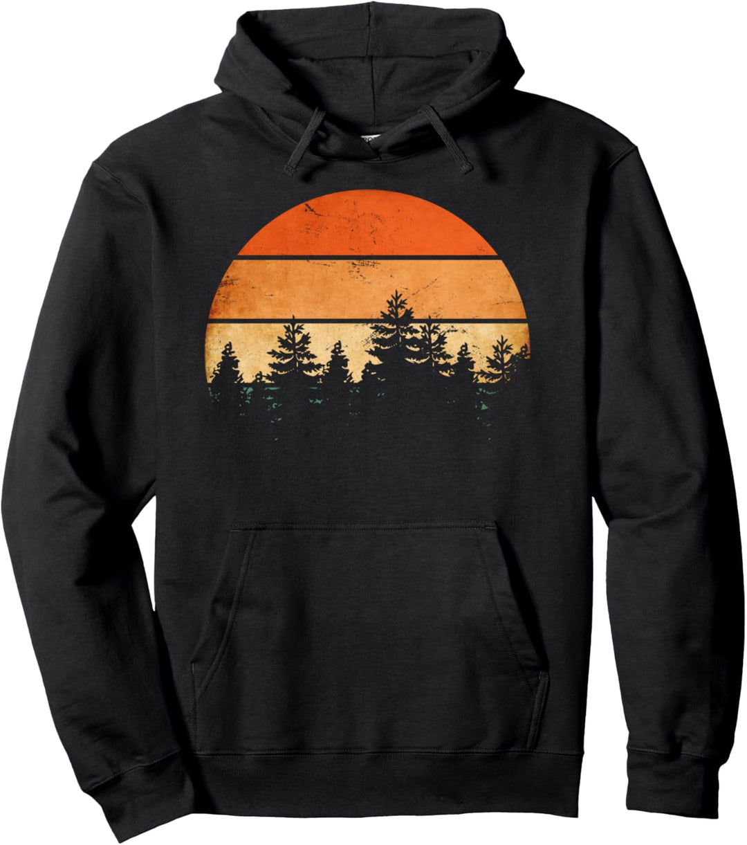 Hübscher Retro Sonnenuntergang Mächtiger Wald Wälder Bäume Pullover Hoodie