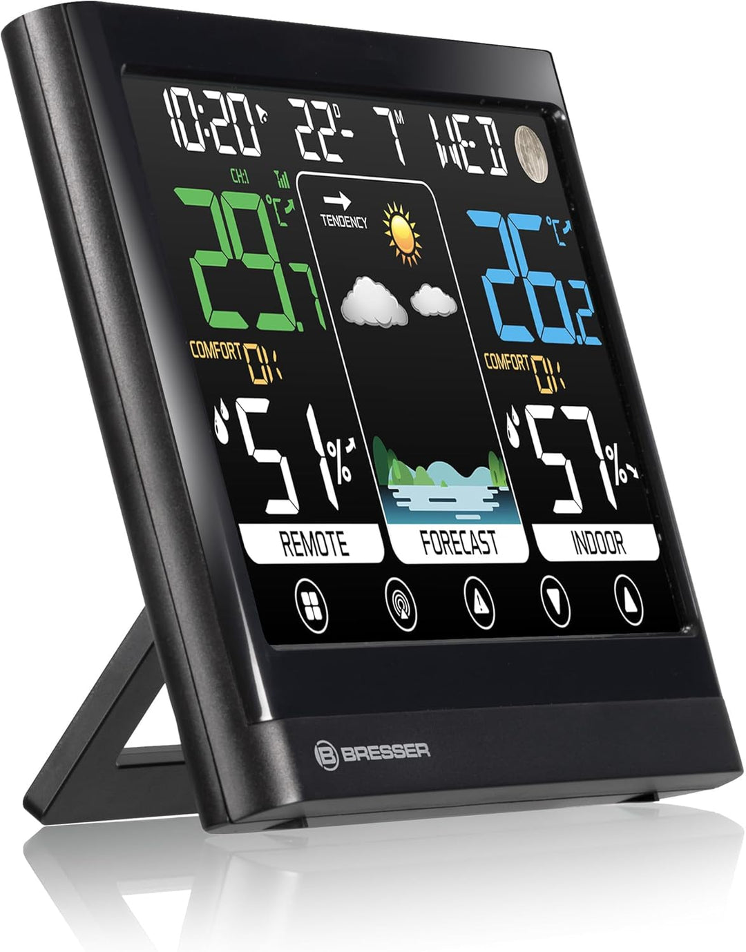 Bresser MeteoTemp BF Funk Wetterstation mit Touch-Display, Aussensensor, Wettervorhersage, Raumklima