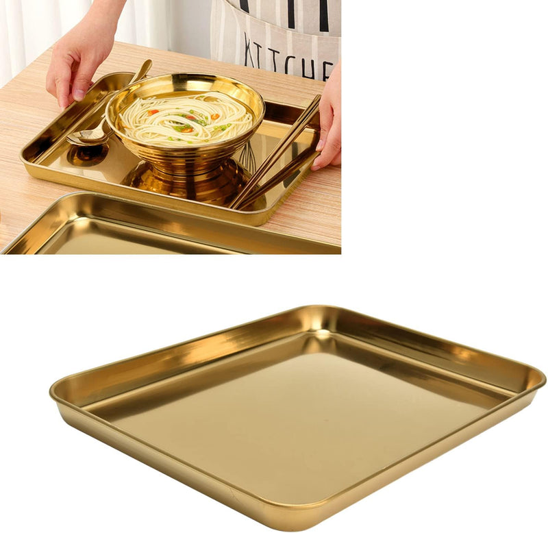 Edelstahl Tablett, Golden Rechteckige Serviertabletts Aufbewahrungsplatte mit flachem Boden für Haus