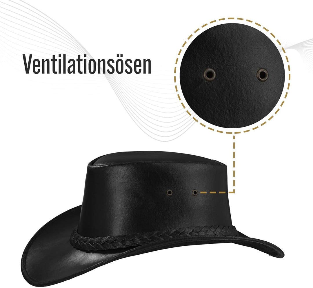 Perth Western Cowboy Reiten Leder Sonnen Hut in versch. Farben M Schwarz, M Schwarz