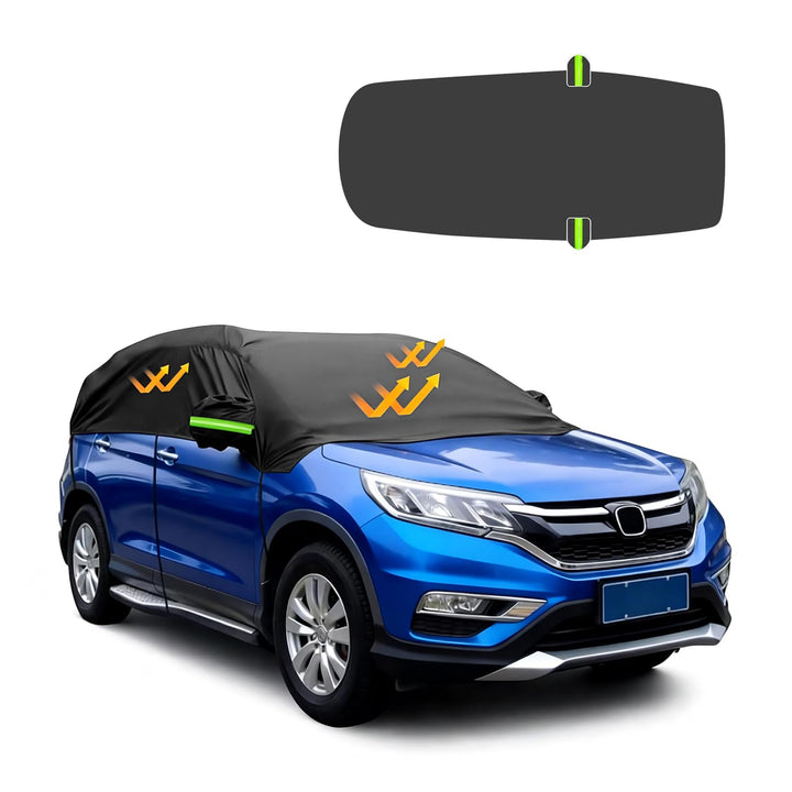 210D Autoabdeckung Wasserdicht Outdoor Halbgarage für Auto SUV, Allwetterschutz Autoplane Abdeckplan