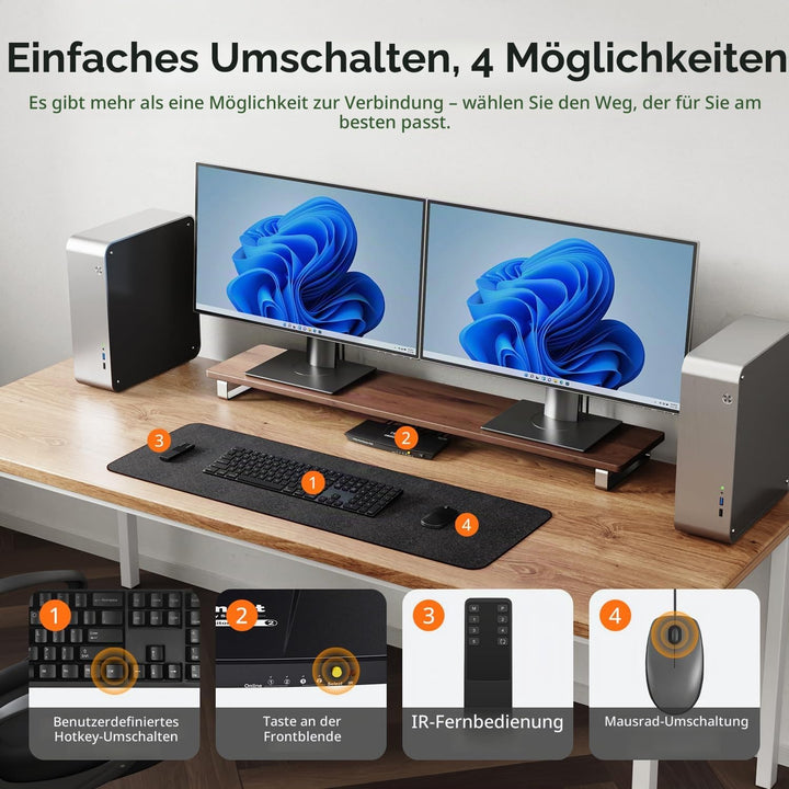 TESmart Dual Monitor 2x2 HDMI 2 Port KVM Switch 4K@60Hz 4:4:4 Ultra HD 2 PC 2 Monitor Switch mit zus