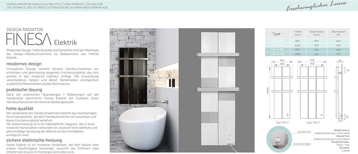 Finesa Badheizkörper elektrisch mit Thermostat – Design Badheizkörper Paneel flach – 1000x404 mm | 5