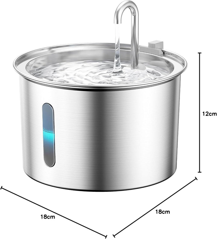 oneisall Katzenbrunnen Edelstahl, 2L Trinkbrunnen für Katze, Extrem Leiser Katzen Trinkbrunnen mit W