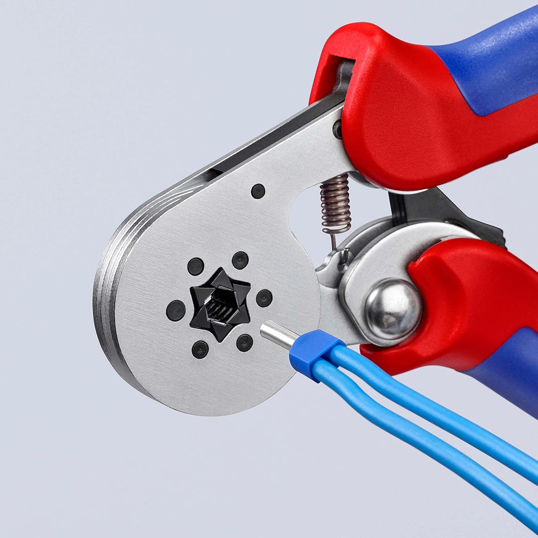 Knipex Selbsteinstellende Crimpzange für Aderendhülsen mit Seiteneinführung verchromt, mit Mehrkompo