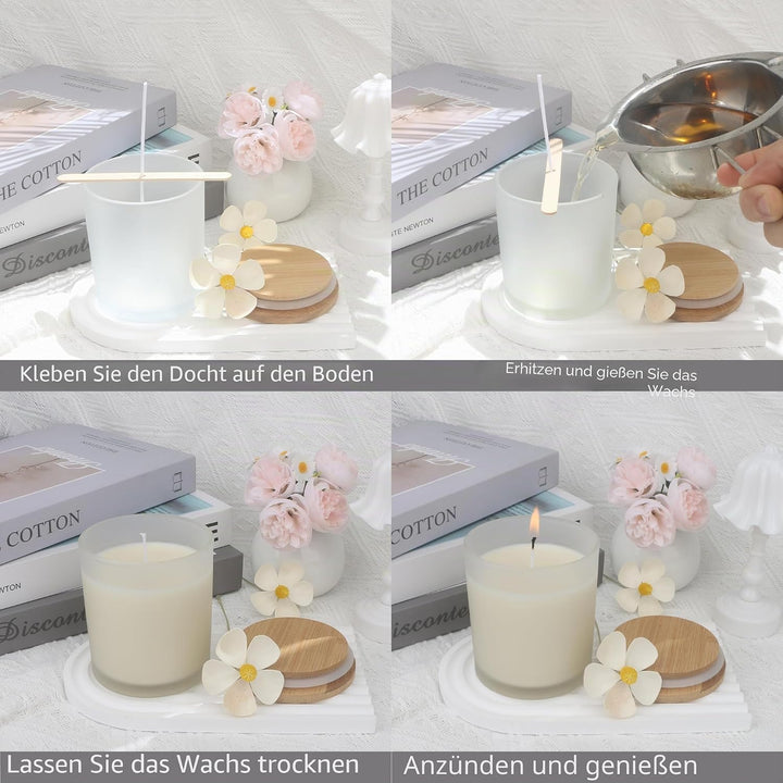 MILIVIXAY 12 Stück 284 ml Milchweiss dicke Glas-Kerzengläser mit Deckel – leere Kerzengläser für die