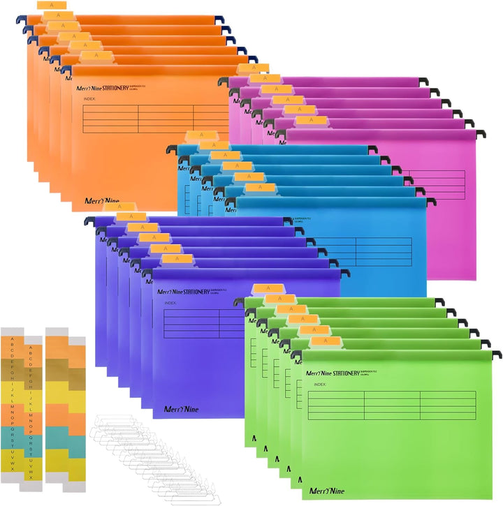 MerryNine A4-Hängemappen, 30 Stück, Polypropylen-Aktenschrank, Hängemappen mit Tabs und Karteneinsät