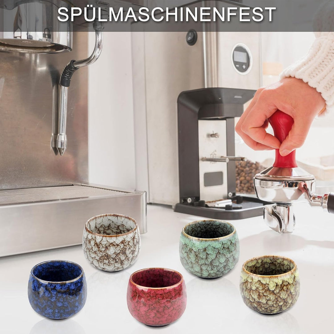 5 Stück Espresso Tassen Set 130ml Espressotassen Steingut Keramik Becher Ohne Henkel Mokka Tassen Se