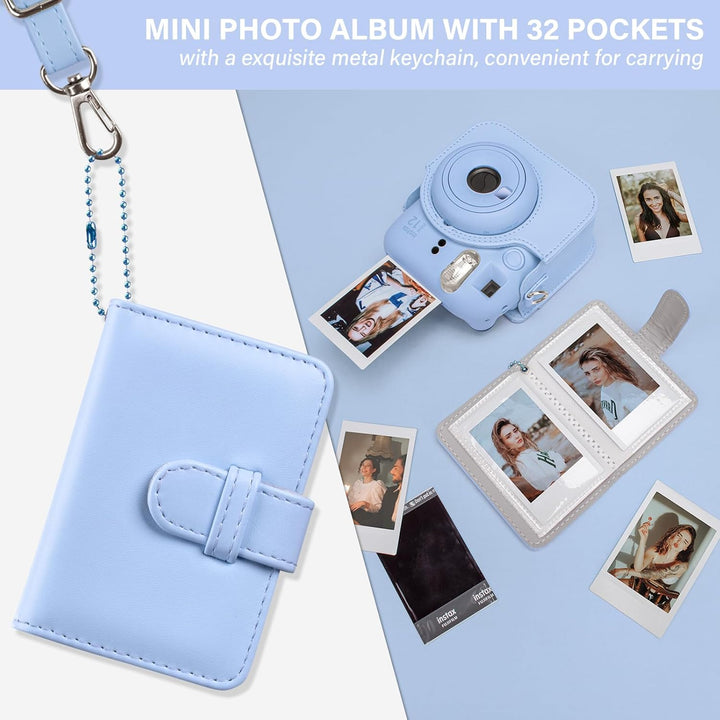 HIYQIN Kamera Tasche Kompatibel mit Fujifilm Instax Mini 12, Ästhetisch Kunstleder Hülle mit Mini Fo