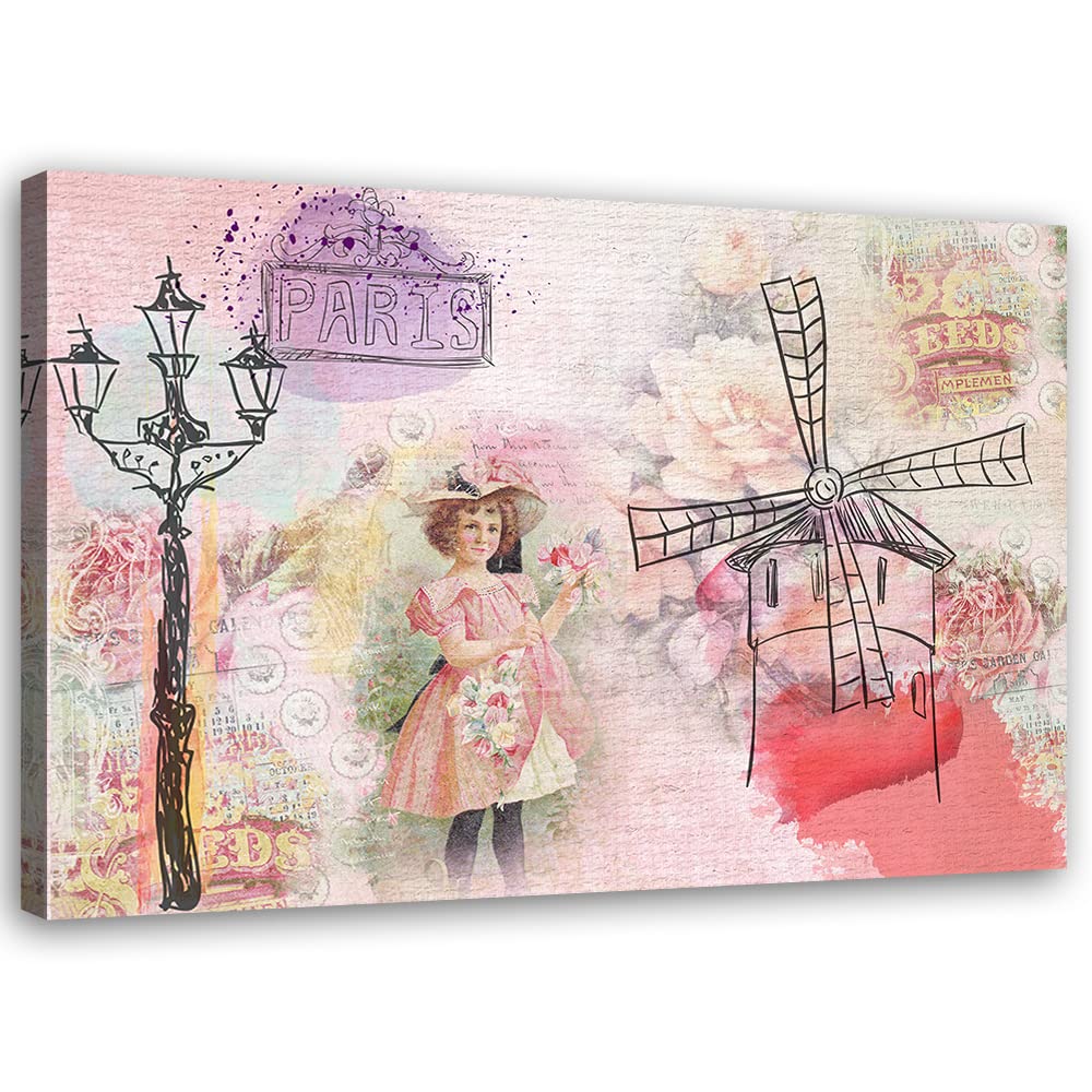 Feeby Vlies Leinwandbild Paris Zeichnung Grafik Aquarell 90x60 cm Druckbild Wandbild Wanddekoration