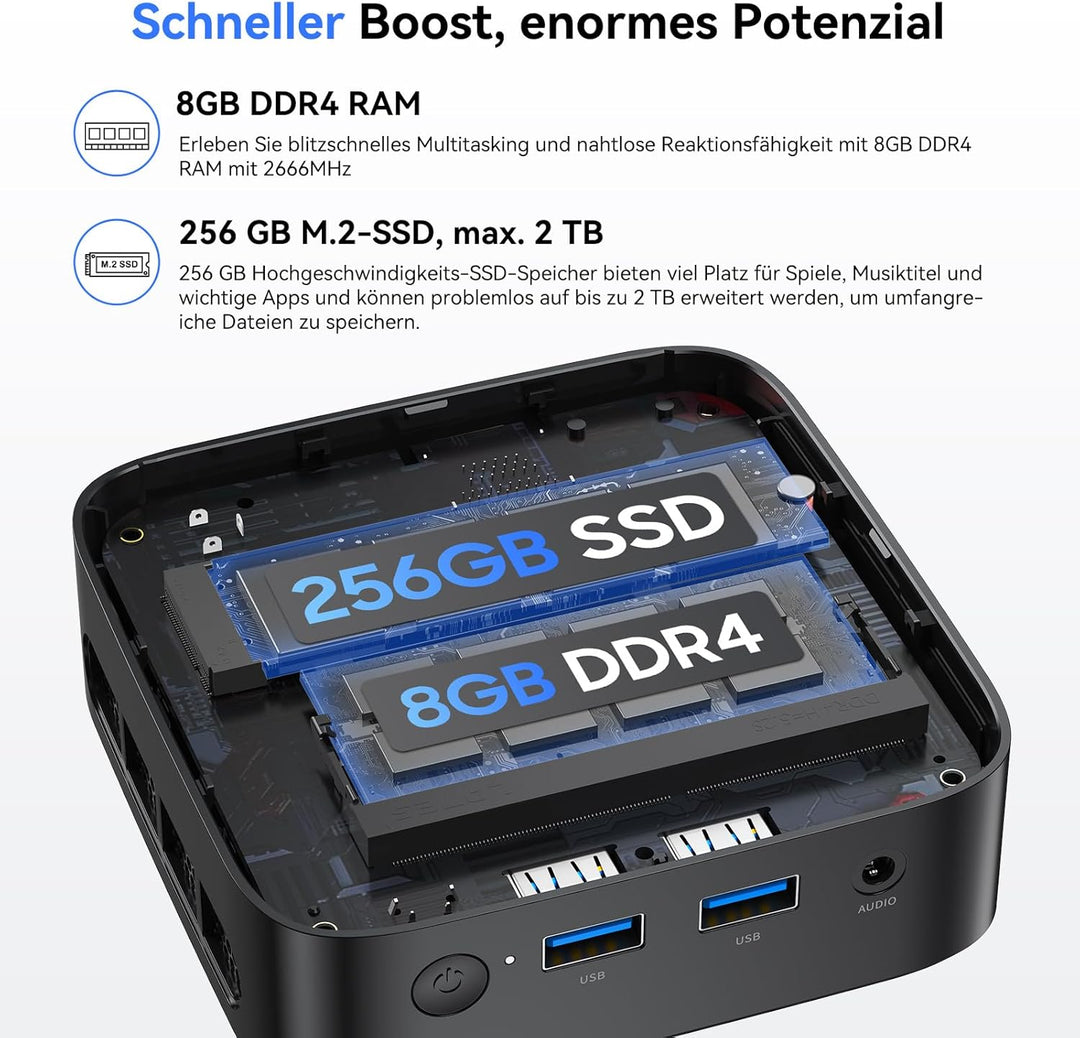 Huidun 2025 New H50 Mini PC W-11 Pro, 3 Jahre Garantie, Intel Twin Lake N150 (Aufgerüstet N97/N95, b