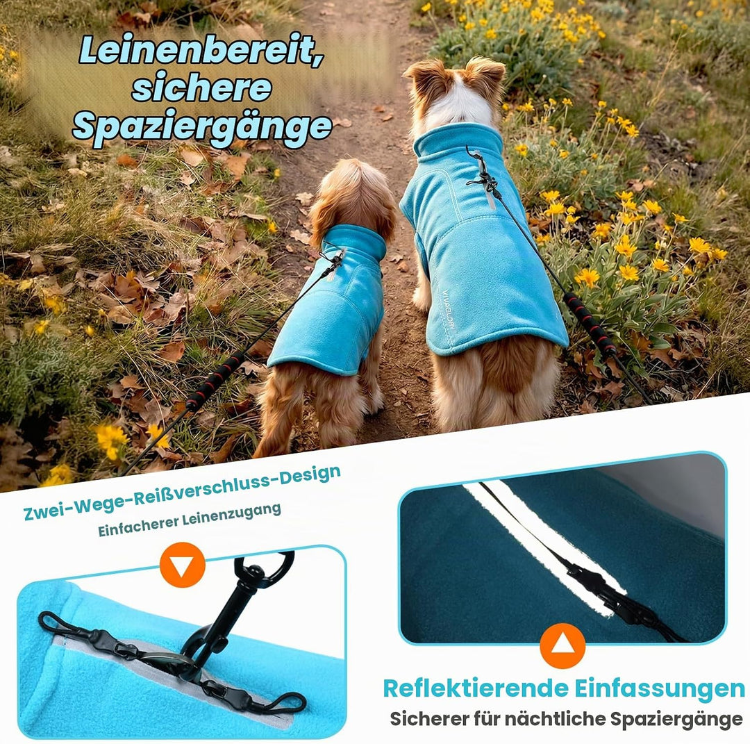 VIVAGLORY Softpad Wintermantel Hund, Hundemantel Fleecemantel Hund, Fleecejacke mit Bauchschutz, Fle