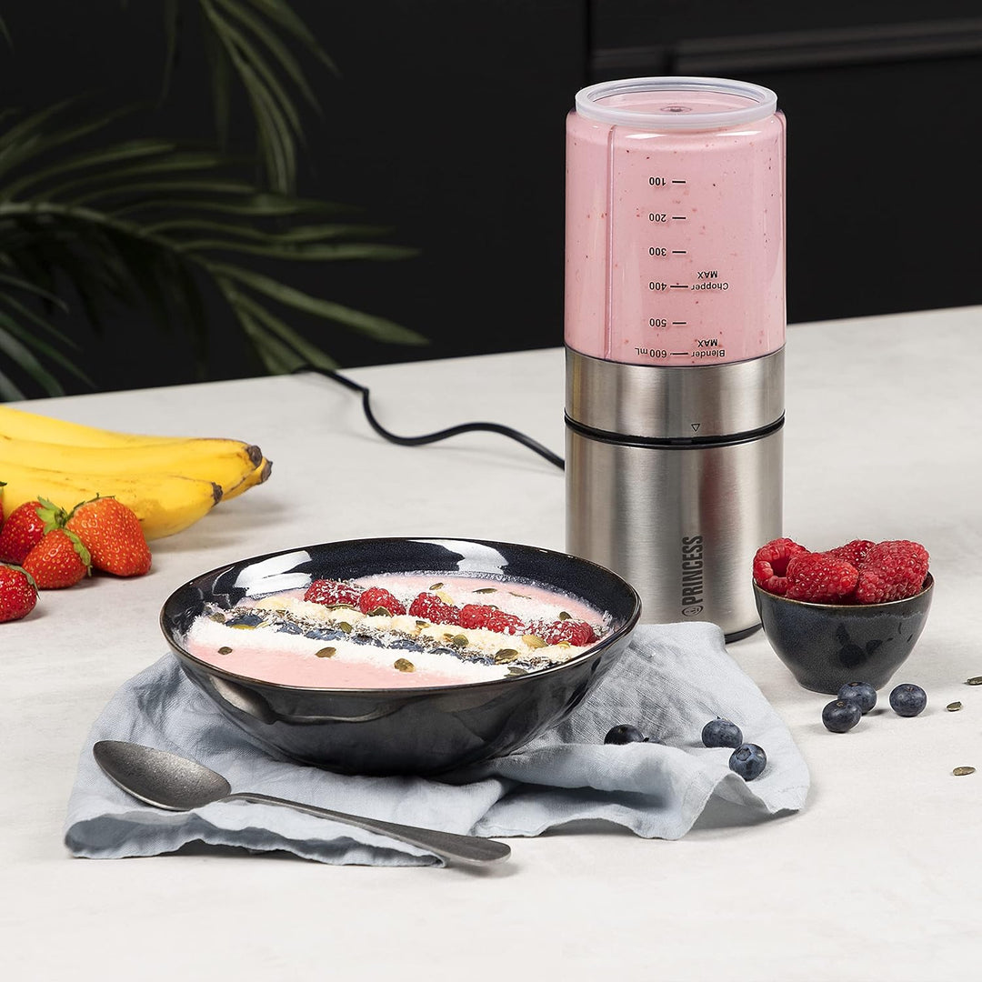 Princess Multi-Zerkleinerer & Mixer – 4-Edelstahlklingen zum Hacken und Zerkleinern, 2 Edelstahlklin