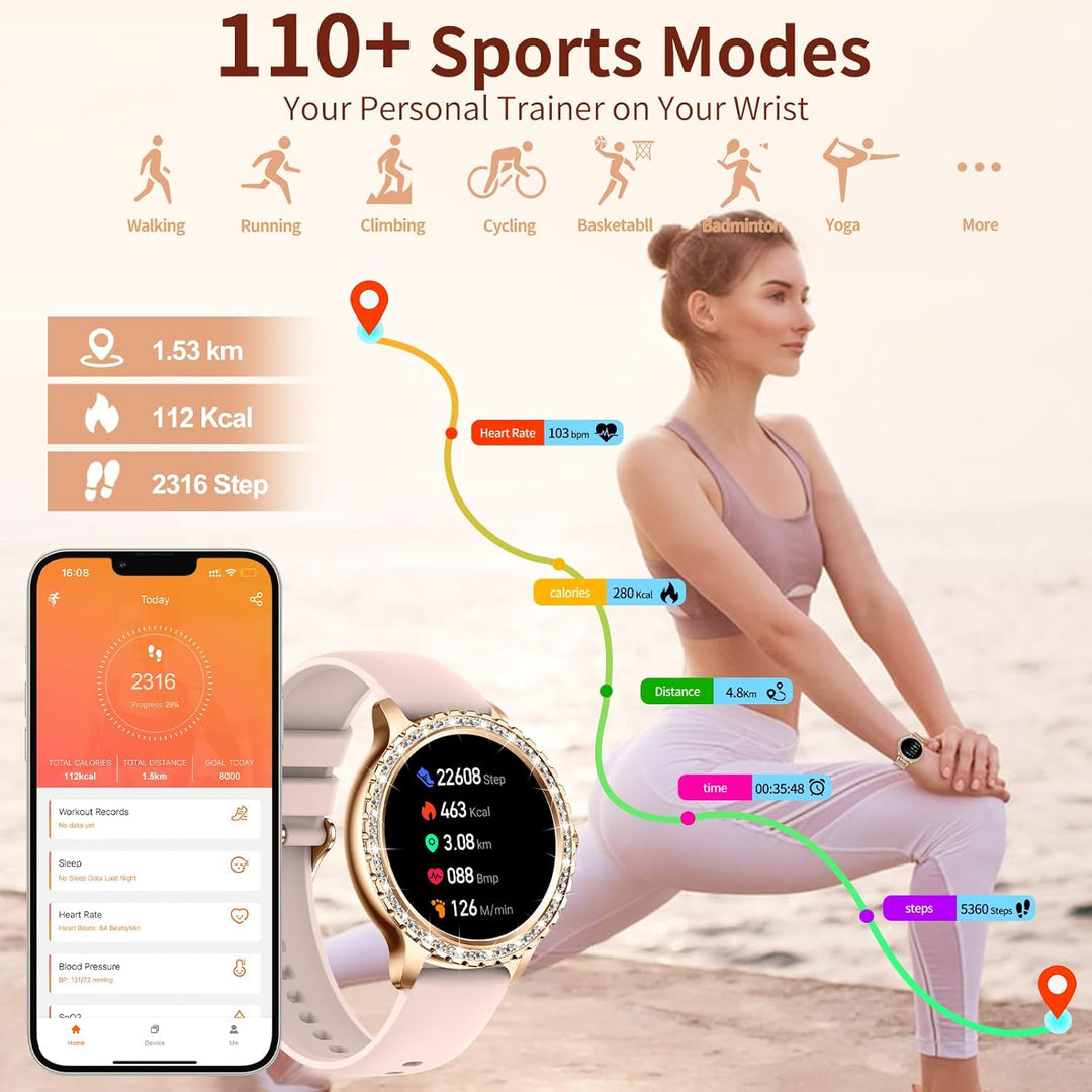 Smartwatch mit Telefonfunktion Diamond, 1.32"Smart Watch Damenuhr mit Anruffunktion ,Menstruationszy