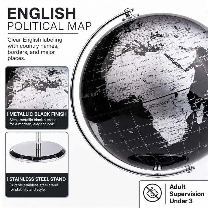 Exerz 20cm Globus - Englische Karte - Schüler-Globus - Mit Einem Metallfuss Pädagogisch/Geografisch/