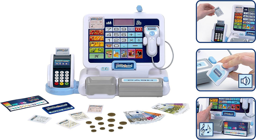 Theo Klein 9324 Tablet-Kassenstation I Spielkasse mit Sound und abnehmbarem Tablet, POS-Terminal mit