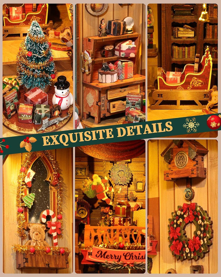 RONSTONE Book Nook Kit mit Staubschutzhülle - DingDang Hütte DIY Miniatur Puppenhaus Booknook mit Le