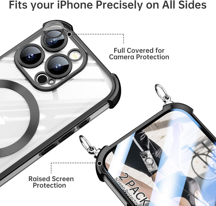 GOODVISH Handykette für iPhone 16 Pro Max Hülle mit Band, mit 2 Stück Schutzfolie, Necklace Handyhül