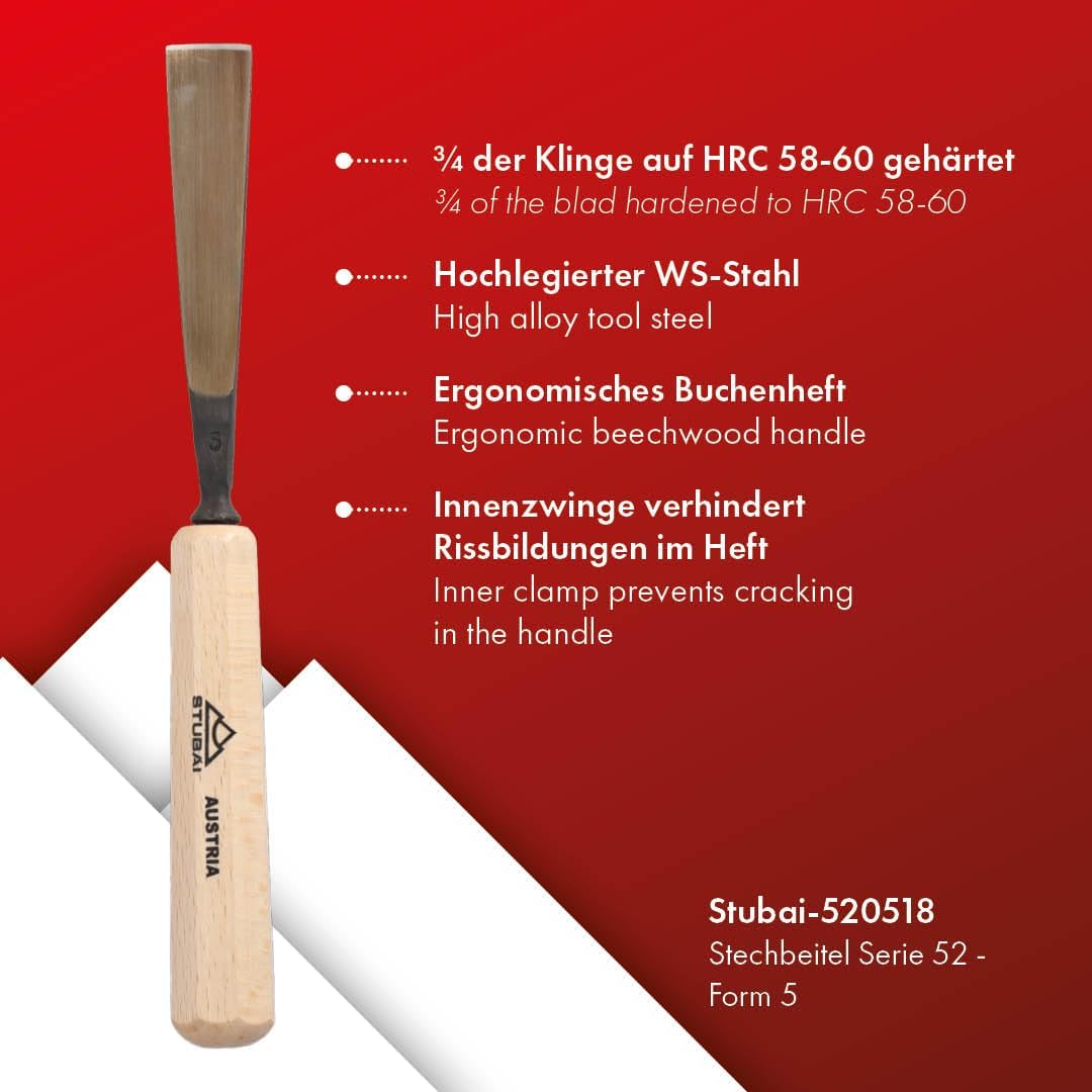 Stubai Stechbeil Form 5 + Heft scharostfrei geschliffen, SB Verpackung, 18 mm, 520518