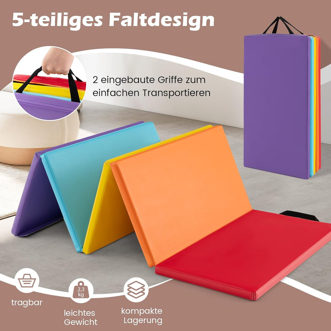COSTWAY Turnmatte klappbar, 200 x 75cm Weichbodenmatte, Gymnastikmatte 5 fach faltbar mit Tragegriff
