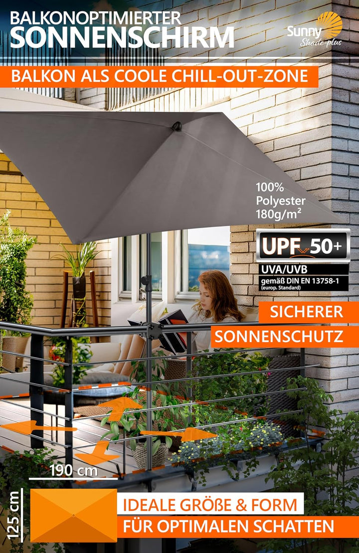 4smile Sonnenschirm Balkon SunnyShade, Taupe - 3-in-1 SET Sonnenschutz Balkon - UPF 50+ Sonnenschirm