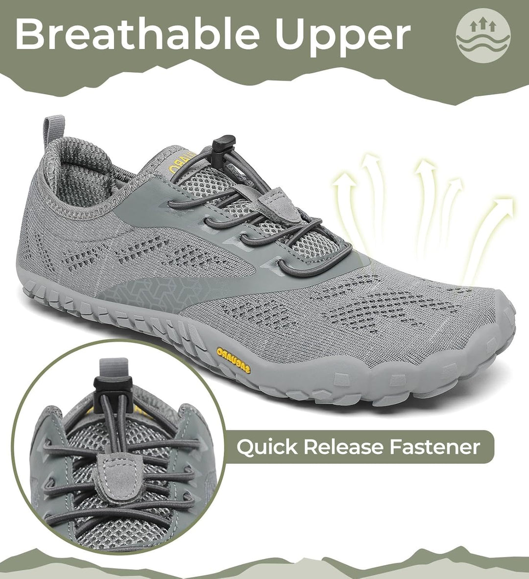 SAGUARO Unisex Barfussschuhe Indoor & Outdoor Fitnessschuhe, Gr. 36-48 39 EU Grau, 39 EU Grau