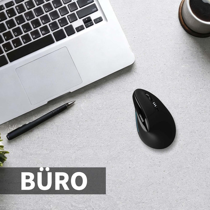 Uineer Ergonomische, kabellose vertikale Maus, dreifarbige Atemlichter, BT5.0/4.0/2.4G Bluetooth, wi
