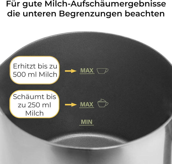 KLAMER elektrischer Milchaufschäumer, Milchaufschäumer elektrisch (250/500 ML), heisser und kalter M