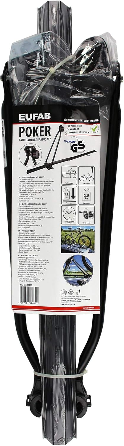 EUFAB 12010 Dach-Fahrradträger POKER, stehende Montage, für 1 Fahrrad, für Dachträger