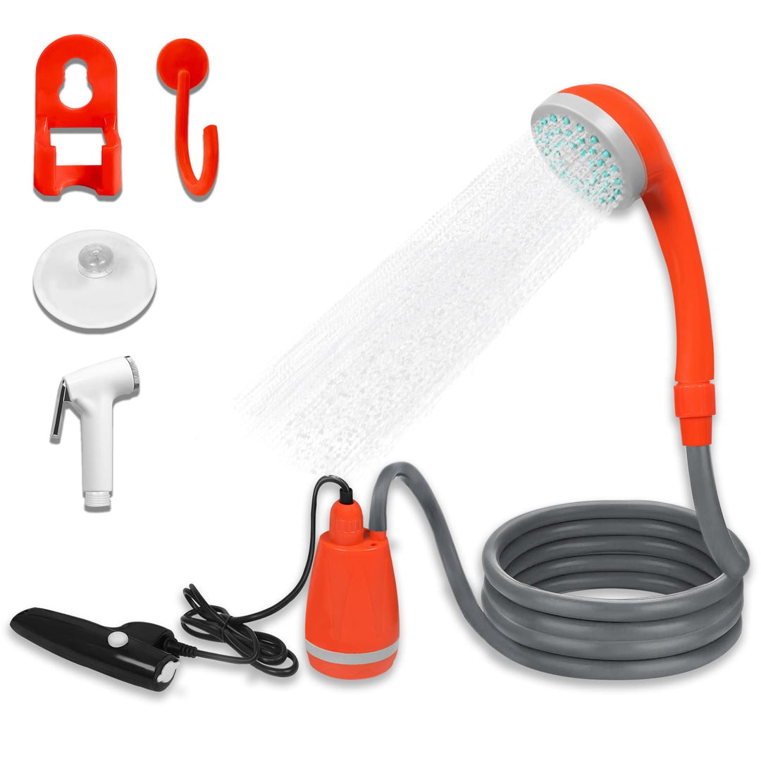 FIVMEN Campingdusche Camping Dusche Outdoor mit Pumpe 2200mAh Akku Haken und Saugnäpfe, Camping Show