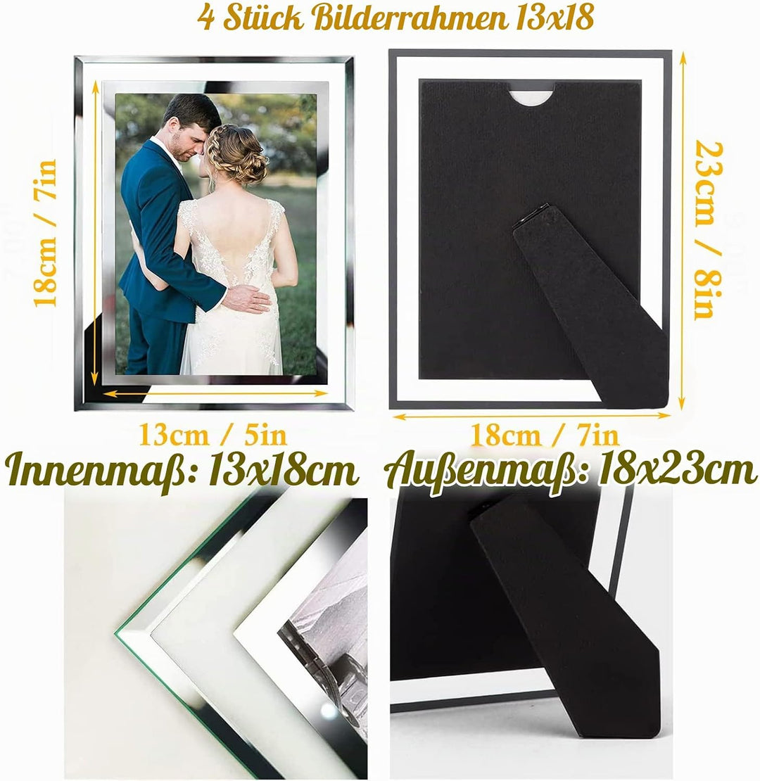 ASelected Bilderrahmen Glas 4er Set für Bilder 13x18 cm Glas Fotorahmen Photo Frame Glass Foto Rahme
