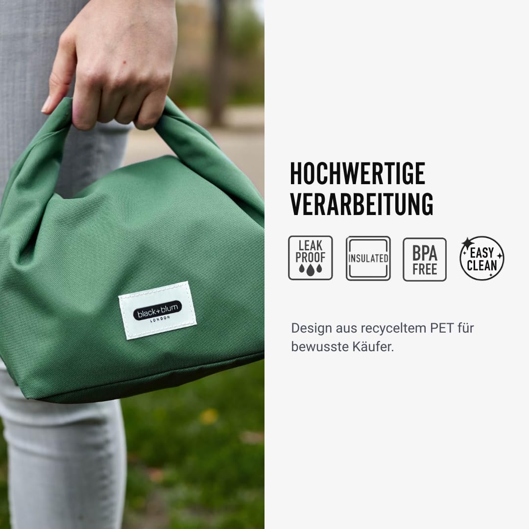 BLACK + BLUM isolierte Lunchtasche 6,7 L Olive, 100% auslaufsicher dank Rolltop, faltbare Lunchbag a
