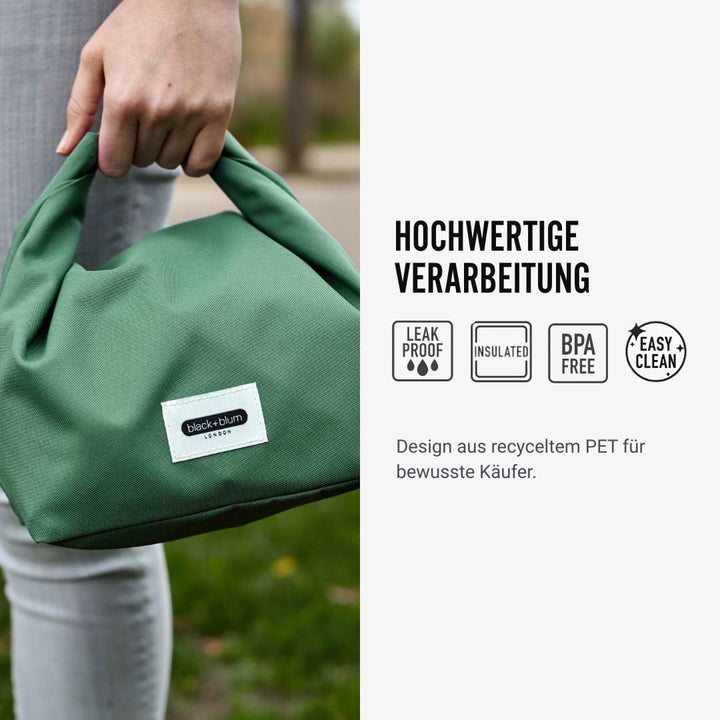 BLACK + BLUM isolierte Lunchtasche 6,7 L Olive, 100% auslaufsicher dank Rolltop, faltbare Lunchbag a