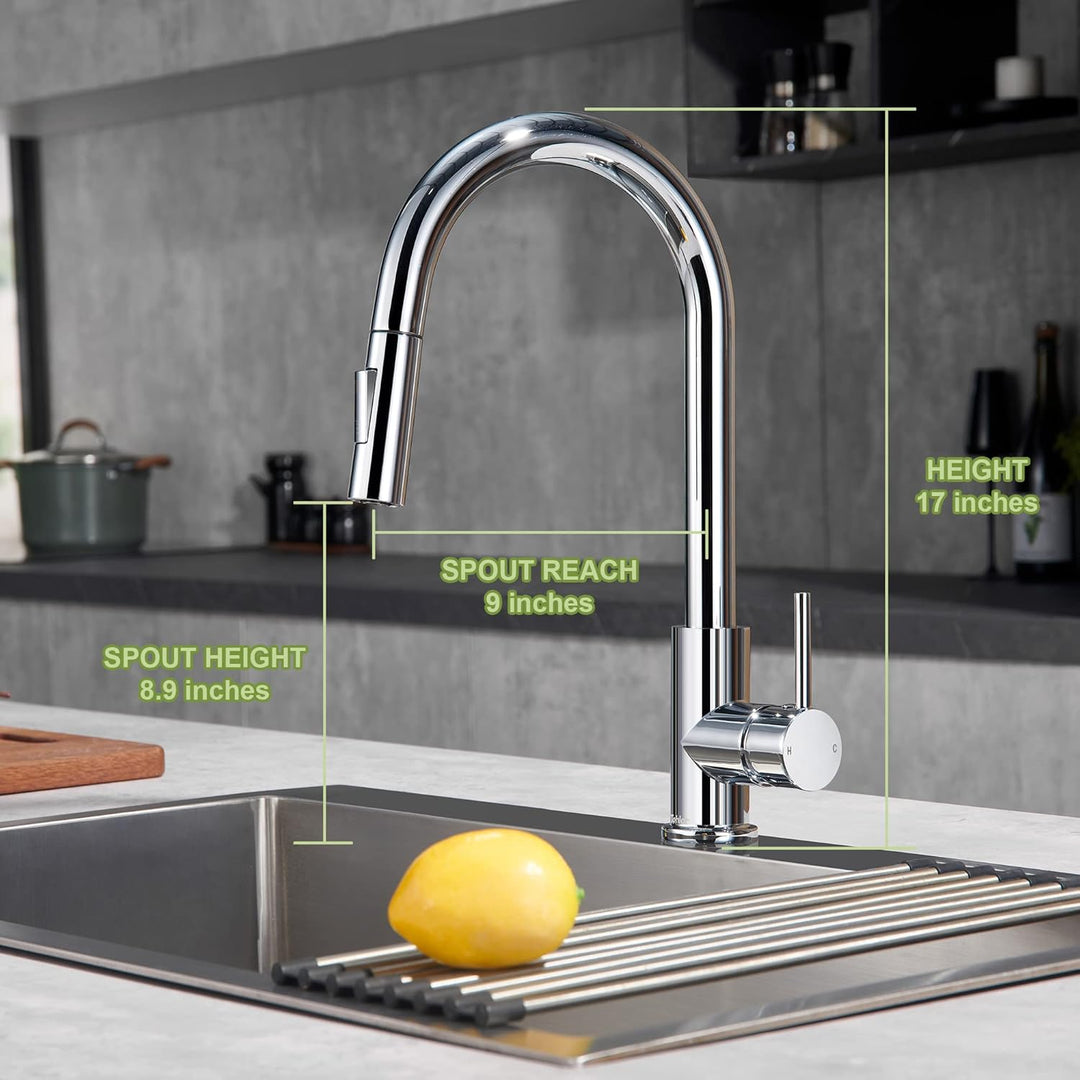 Tohlar Wasserhahn Küche Chrom, 360° Schwenkbar Küchenarmatur mit Ausziehbare Brause, Hochdruck Misch