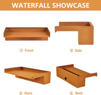 EANG.W Cortenstahl Wasserfall,Wasserspeier mit Breiter Fliessender Plattform,für Gartenteich,Terrass