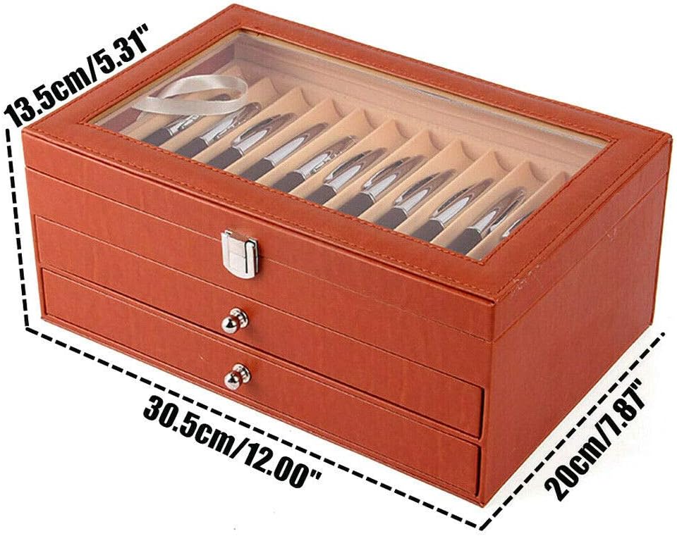 Futchoy Stiftebox Stifteköcher aus Leder 3-lagige Stifthalterbox Holzvitrinenhalter Füllfederhalter