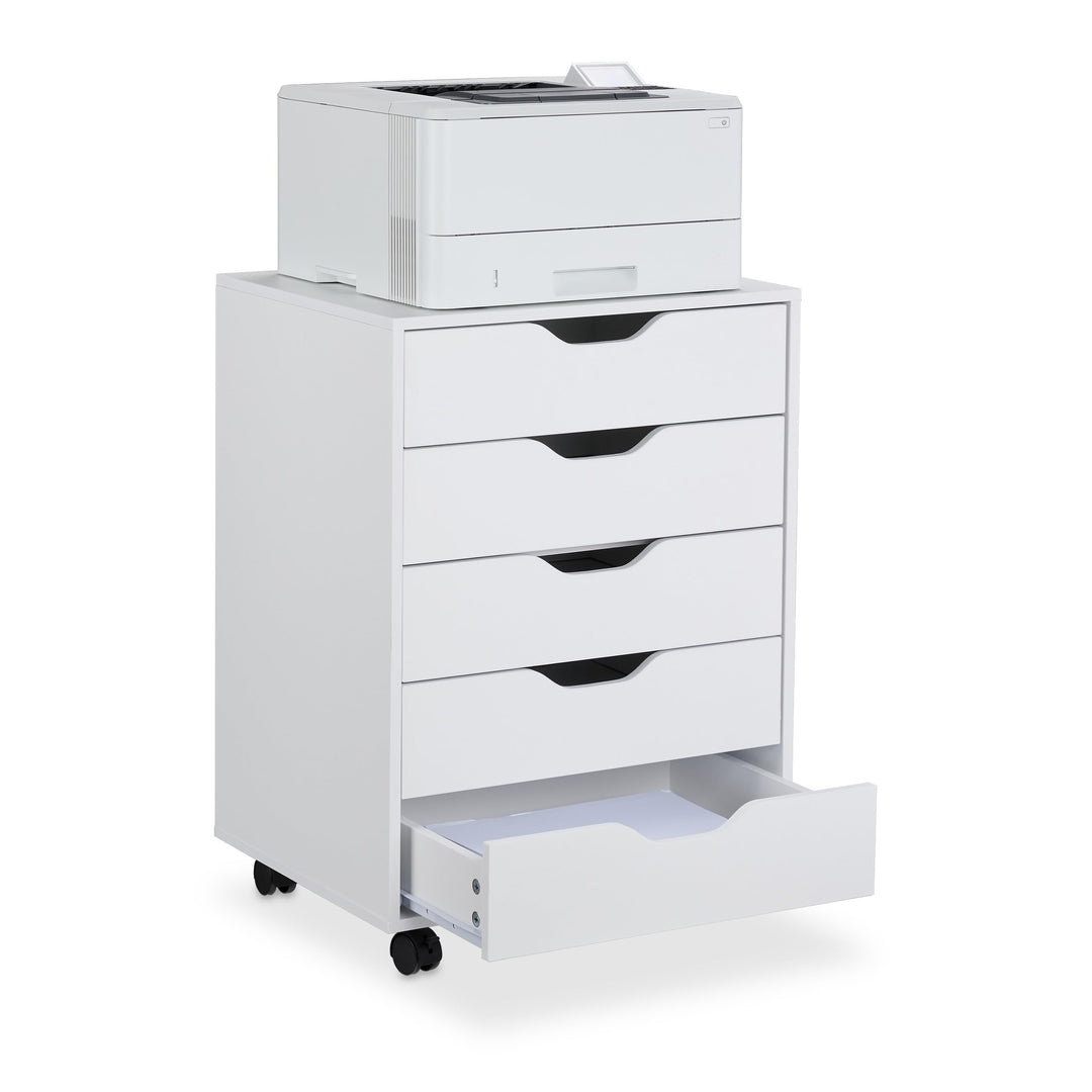 Relaxdays Rollcontainer, 5 Schubladen, HxBxT: 66,5 x 48 x 39,5 cm, Büroschrank, Aktenschrank mit Rol