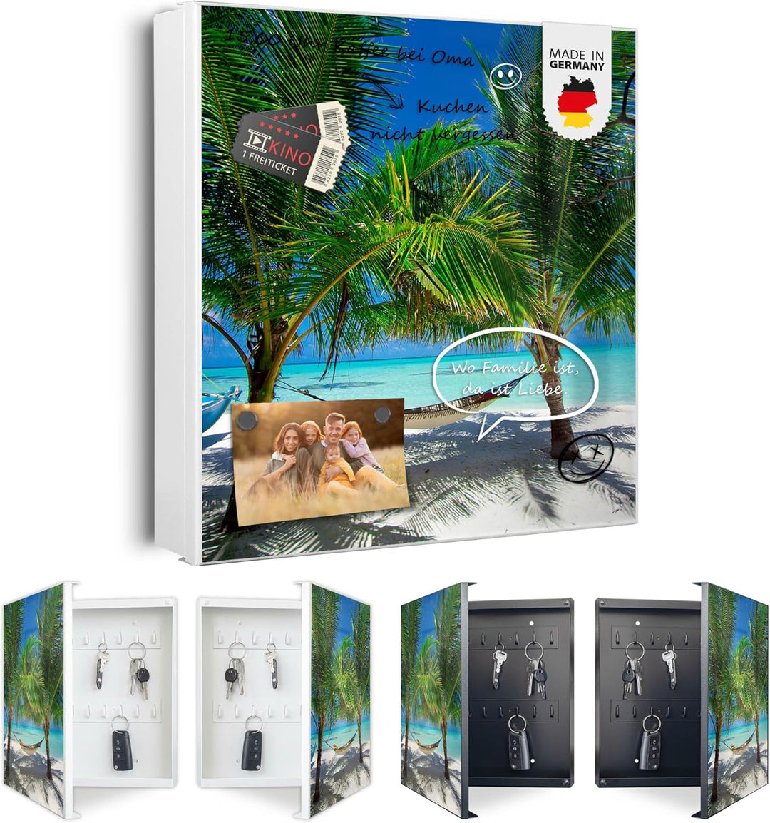 banjado Grosser Schlüsselkasten Glas - Schlüsselbox 30x30cm mit 50 Haken - Schlüsselkasten modern fü