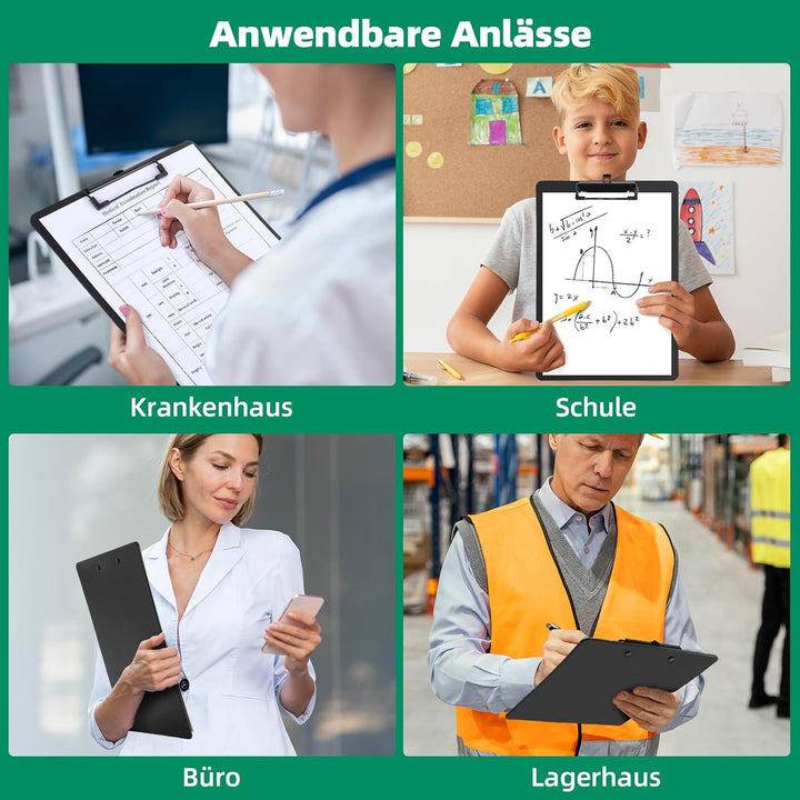 Klemmbrett A4, 6er Klemmbretter mit Metall Aktendulli, Kunststoff Klemmmappe A4, Clipboard zum Aufhä