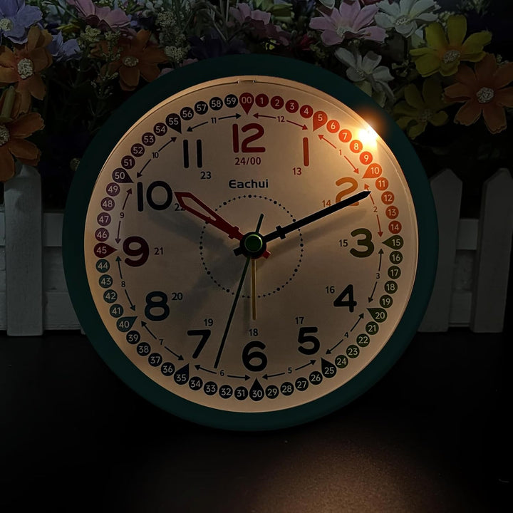 Eachui Analog Wecker Kinder ohne Ticken für Jungen und Mädchen - Lernwecker mit Nachtlicht, Snooze u