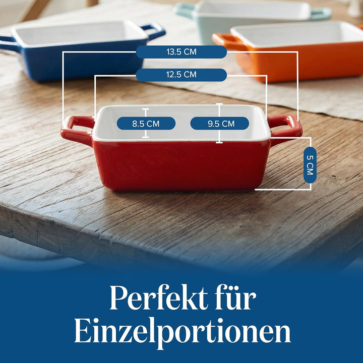 Joeji’s Kitchen Mini Auflaufformen (4er Set, 325ml): Kleine, rechteckige Keramik-Ofenformen für Lasa