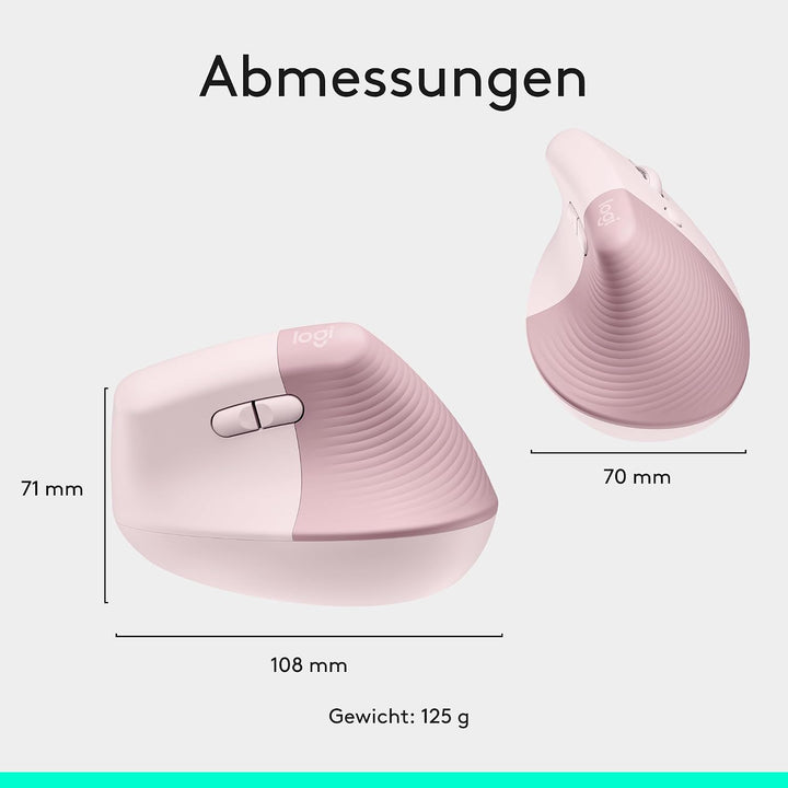 Logitech Lift Vertikale Ergonomische Maus, Kabellos, Bluetooth oder Logi Bolt USB-Empfänger, Leise K
