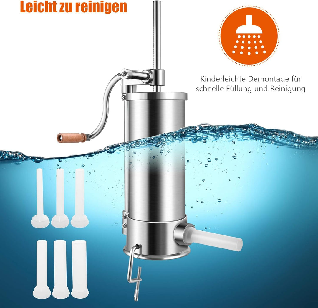 GOPLUS Wurstfüller aus Edelstahl, Wurstfüllmaschine Wurstmaschine Manuell, Wurstpress mit 4 verschie