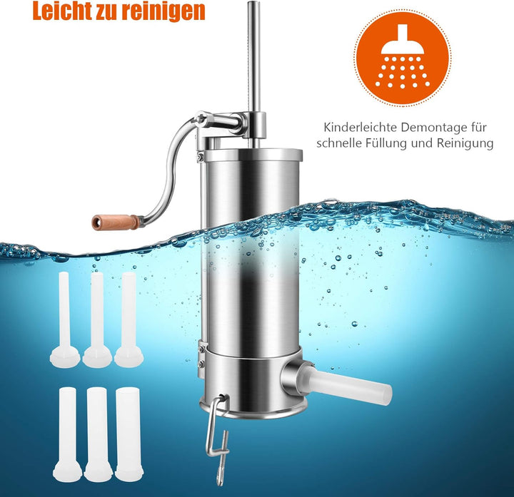 GOPLUS Wurstfüller aus Edelstahl, Wurstfüllmaschine Wurstmaschine Manuell, Wurstpress mit 4 verschie