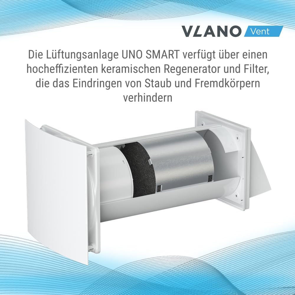 Vlano Dezentrale Wohnraumlüftung mit Wärmerückgewinnung, 125 mm, mit Fernbedienung, Temperatursensor