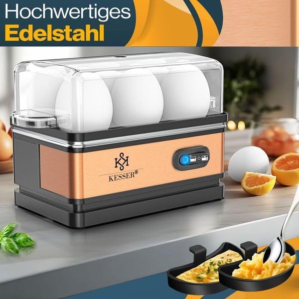 KESSER® Eierkocher für 1 bis 6 Eier elektrisch aus Edelstahl 400W & Warmhaltefunktion | Kipp-Funktio